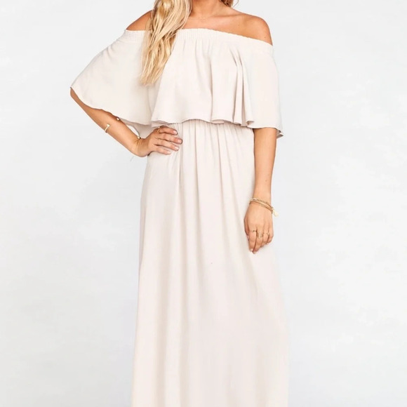 Show Me Your MuMu Dresses & Skirts - Show Me Your MuMu Hacienda Off The Shoulder Maxi Cream Bridesmaid Dress Size XS